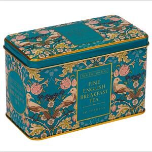 Decorative English Breakfast Tea Tin w/ 40 Tea Bags – Floral Metal Storage Box